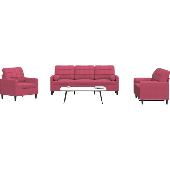 vidaXL sofasæt 4 dele med hynder og bolsterpuder, vinrød