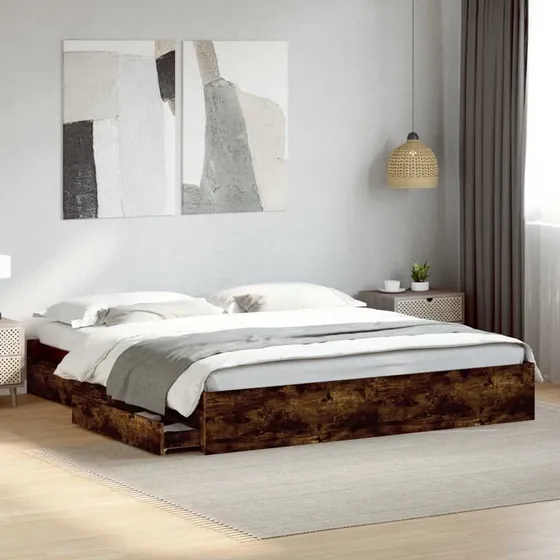 vidaXL sengeramme med skuffer 180x200 cm røget eg