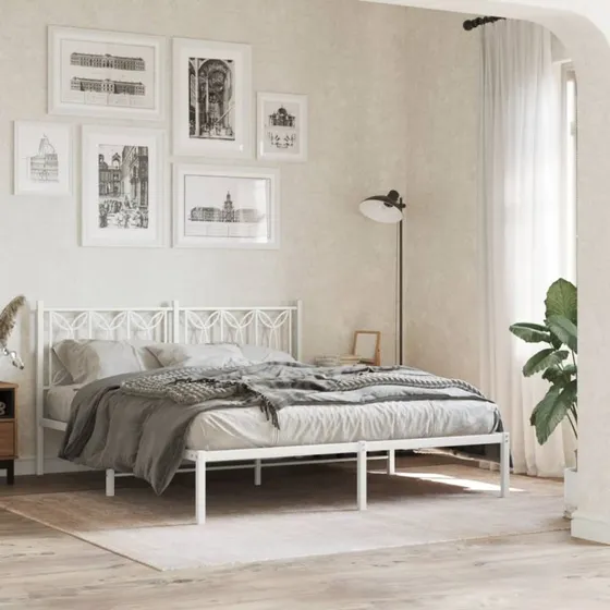 vidaXL Sengeramme 160x200 cm metal hvid med sengegavl