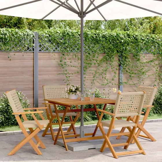 vidaXL 5-del spisebordssæt i polyrattan og akacietræ, beige