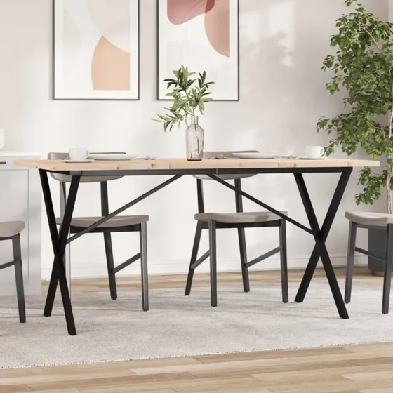 vidaXL Spisebord 160x80x75,5 cm med X-stel, massivt fyrretræ og stål