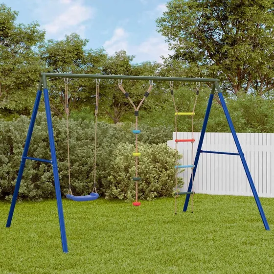 vidaXL gyngestativ med gynge, rebgynge og stige – metal, flerfarvet