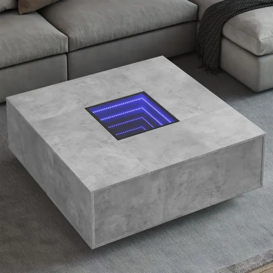 vidaXL sofabord 100x100x40 cm betongrå med Infinity LED-lys