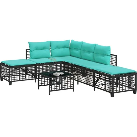 vidaXL 3-delt hjørnehavesofasæt sort polyrattan med hynder