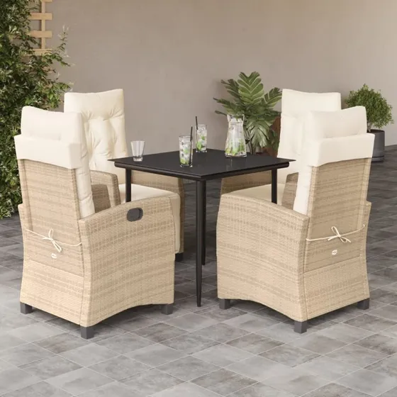 vidaXL 5-deligt spisebordssæt med polyrattan, beige