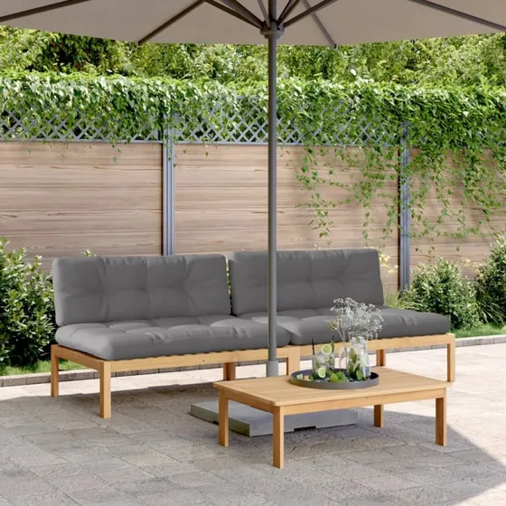 vidaXL 2 stk. midtermoduler til pallesofa med hynder, massivt akacietræ, grå