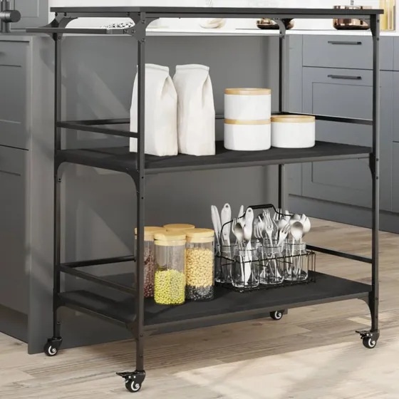 vidaXL køkkenvogn 100,5x50x105 cm sort konstrueret træ/stål