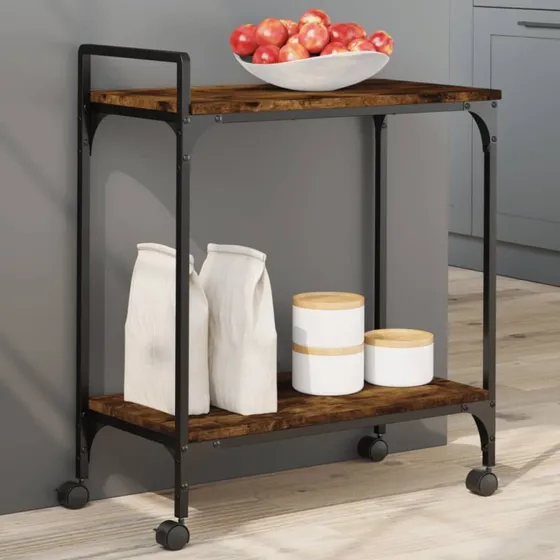 vidaXL Køkkenvogn 60,5x31x72,5 cm røget egetræsfarve