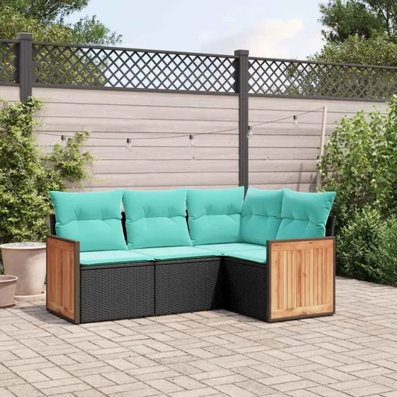 vidaXL havesofasæt 4 dele sort polyrattan med hynder