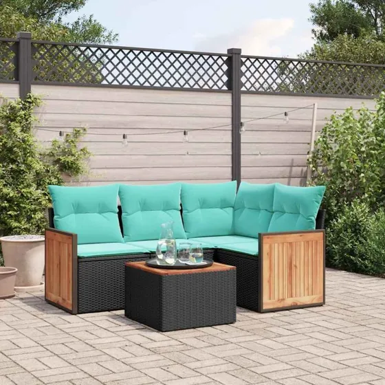 vidaXL 5-del havesofasæt med hynder, sort polyrattan