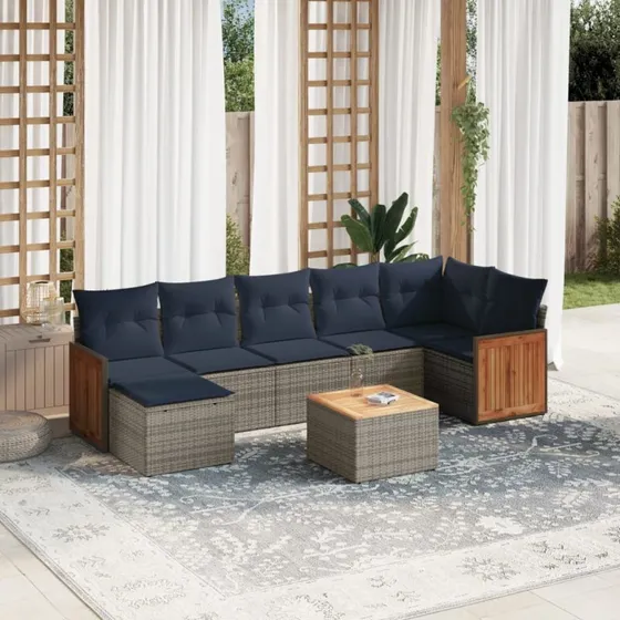 vidaXL havesofasæt 8 hynder grå polyrattan