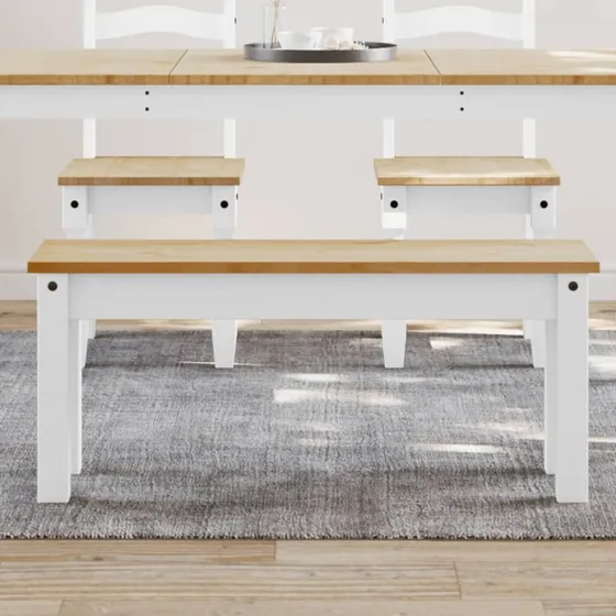 vidaXL PANAMA 105x30x45 cm hvid spisebordsbænk i massivt fyrretræ
