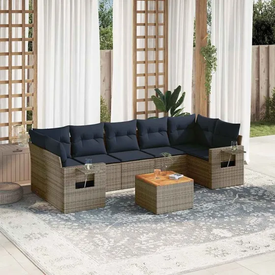 vidaXL Havesofasæt 8-personer grå polyrattan med bord