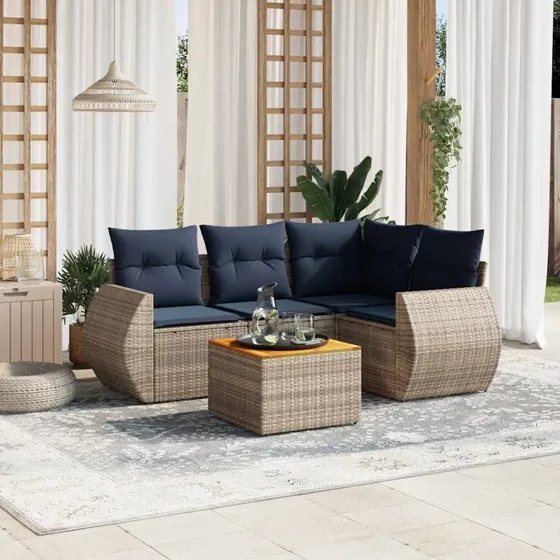 vidaXL Havesofasæt 5 dele grå polyrattan med hynder