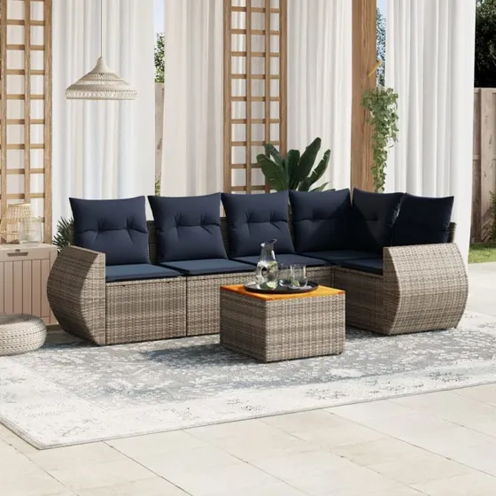 vidaXL havesofasæt 6 dele grå polyrattan med hynder