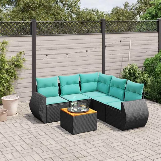 vidaXL havesofasæt 6-personer med bord, sort polyrattan