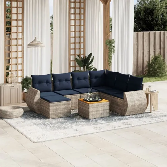 vidaXL havesofasæt 8 hynder grå polyrattan
