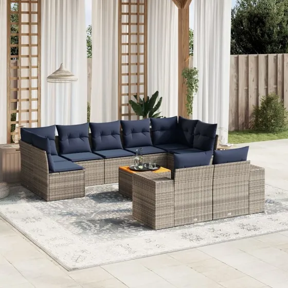 vidaXL havesofasæt 10 dele grå polyrattan med hynder
