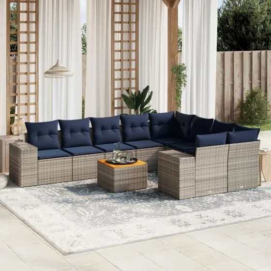vidaXL Havesofasæt 10 dele grå polyrattan med hynder