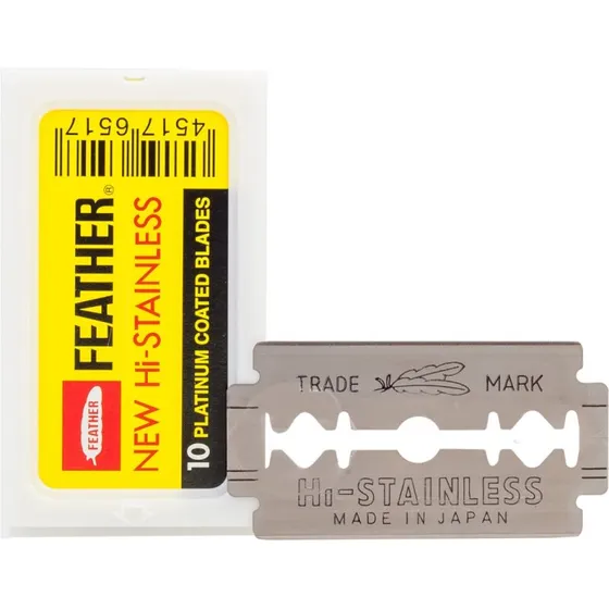 Feather New Hi-Stainless Double Edge barberblade, 10 stk
