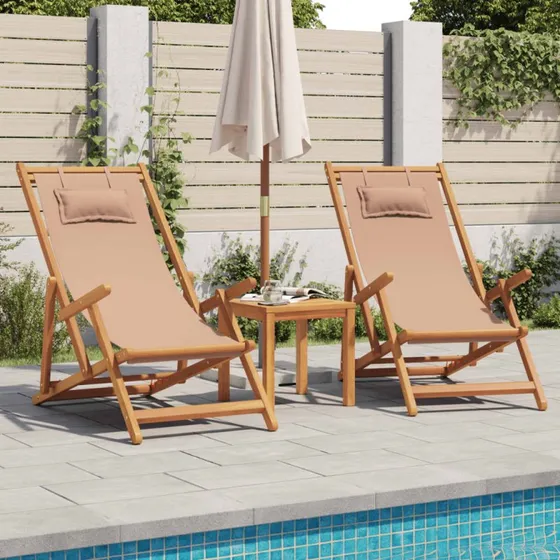 vidaXL Strandstole 2 stk. foldbar, gråbrun, massivt eukalyptustræ