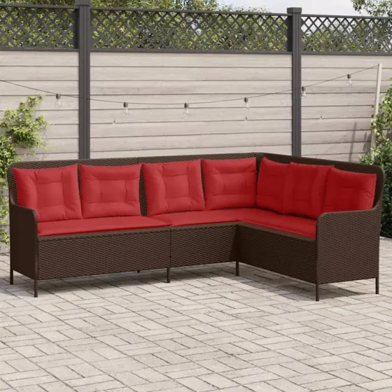vidaXL L-formet havesofa brun polyrattan med hynder