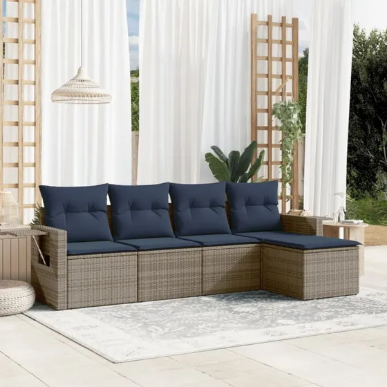 vidaXL havesofasæt 5 dele grå polyrattan med hynder