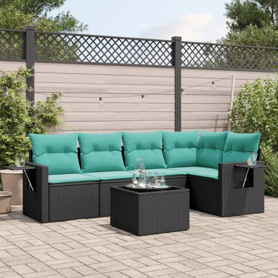 vidaXL havesofasæt 6-personer sort polyrattan med glasbord
