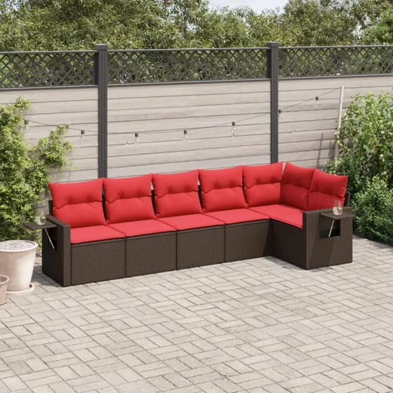 vidaXL Havesofasæt 6-personer brun polyrattan med foldbare sideborde