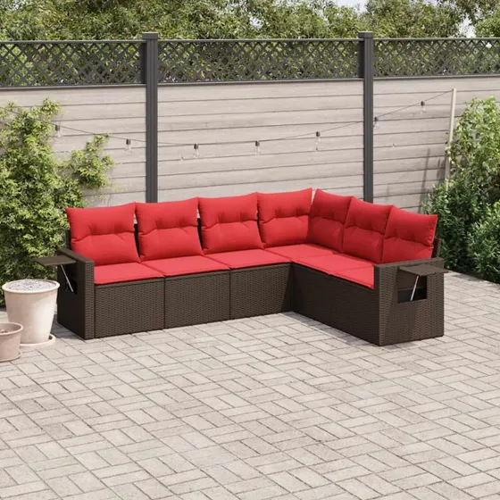 vidaXL Havesofasæt 6-personer brun polyrattan med sideborde