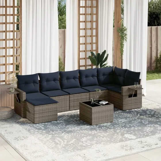 vidaXL havesofasæt 8 plads grå polyrattan med glasbord
