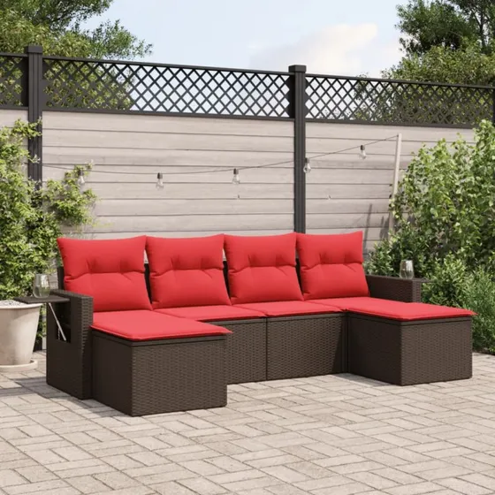 vidaXL Havesofasæt 6-personer brun polyrattan med sideborde