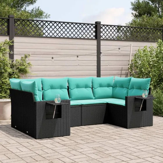 vidaXL havesofasæt 6-personer sort polyrattan med foldbare sideborde