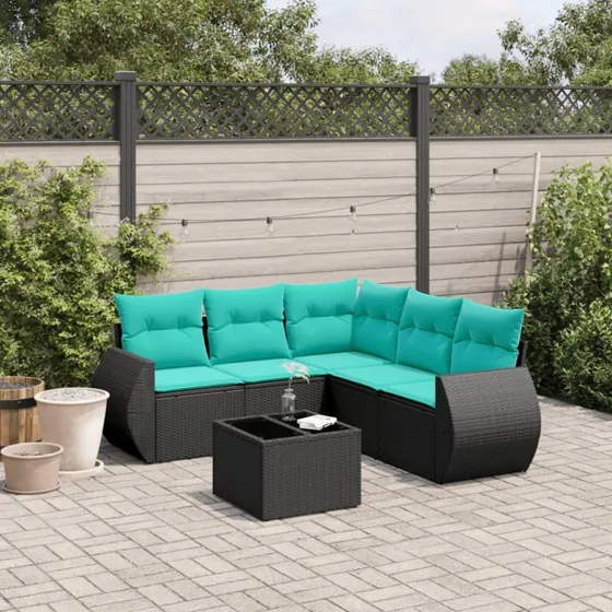 vidaXL havesofasæt 6-personer sort polyrattan med glasbord