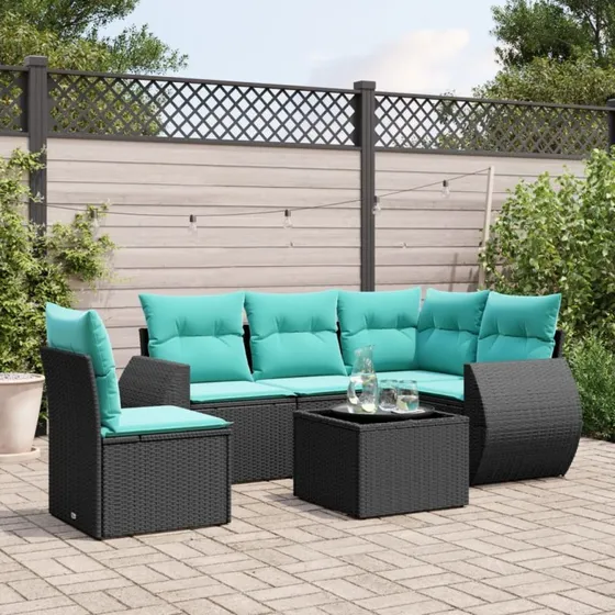 vidaXL havesofasæt 6-personer sort polyrattan med glasbord