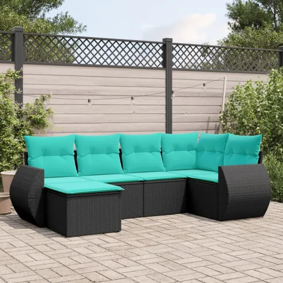 vidaXL havesofasæt 6-personer sort polyrattan med blå hynder