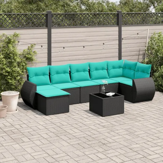 vidaXL 8-delt havesofasæt sort polyrattan med hynder