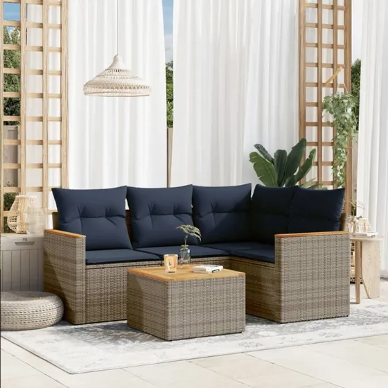 vidaXL havesofasæt 5 dele grå polyrattan med hynder