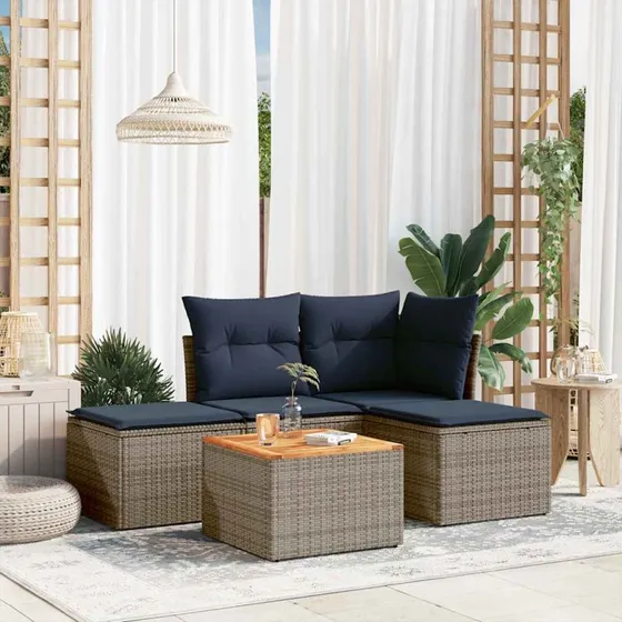 vidaXL Havesofasæt 5 dele grå polyrattan med opbevaring
