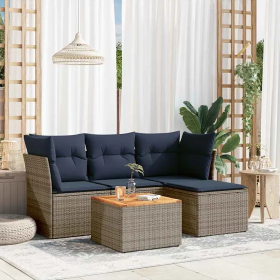 vidaXL Havesofasæt 5 dele grå polyrattan med opbevaring