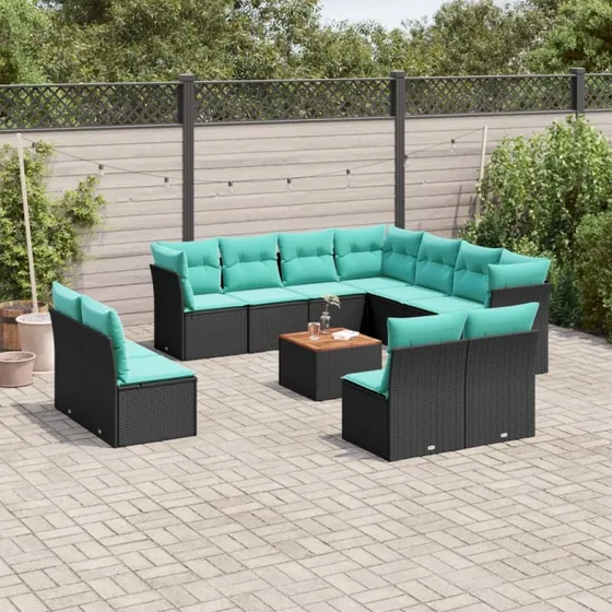 vidaXL 12-deligt polyrattan havesofasæt med hynder, sort