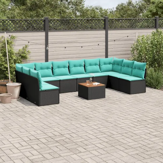 vidaXL 11-deligt havesofasæt i polyrattan med opbevaring, sort