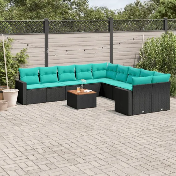 vidaXL 11-deligt havesofasæt i polyrattan med blå hynder