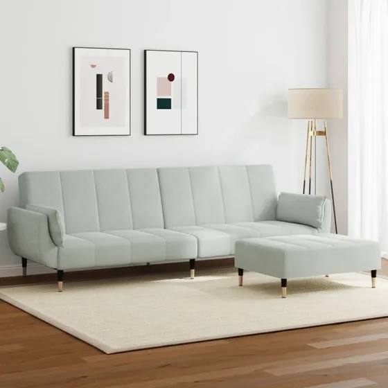vidaXL 2-personers sovesofa med fodskammel lysegrå
