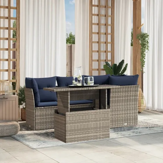 vidaXL 5-del havesofasæt grå polyrattan med justerbar bordplade