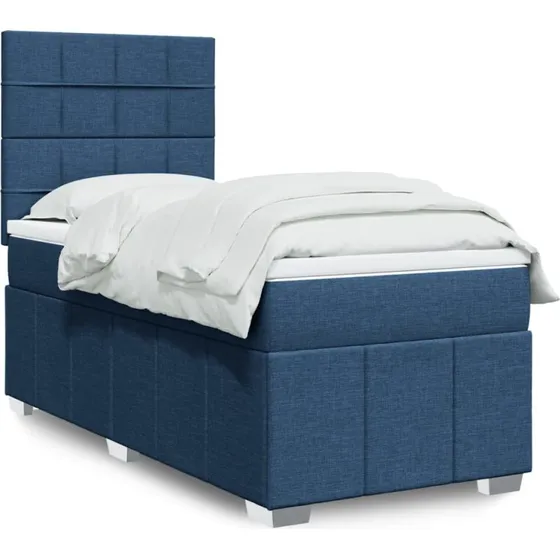 vidaXL Kontinentalseng 90x200 cm blå stof med pocketmadras og topmadras