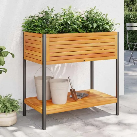 vidaXL plantekasse med hylde 80x45x80 cm akacietræ og stål