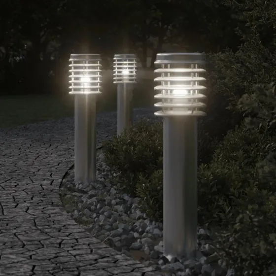 vidaXL 3 stk. udendørs standerlamper 60 cm rustfrit stål sølv