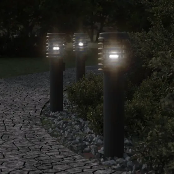 vidaXL 3 stk udendørs standerlamper 60 cm rustfrit stål sort med stikkontakt