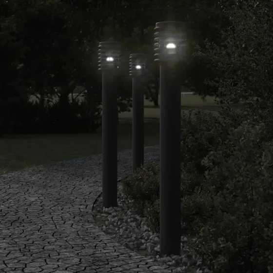 vidaXL 3 stk. udendørs standerlamper 110 cm rustfrit stål sort med stikkontakt